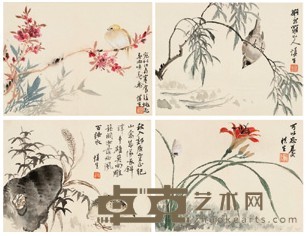 汪溶 花鸟集 册页（十二开选四） 17X22cmX12